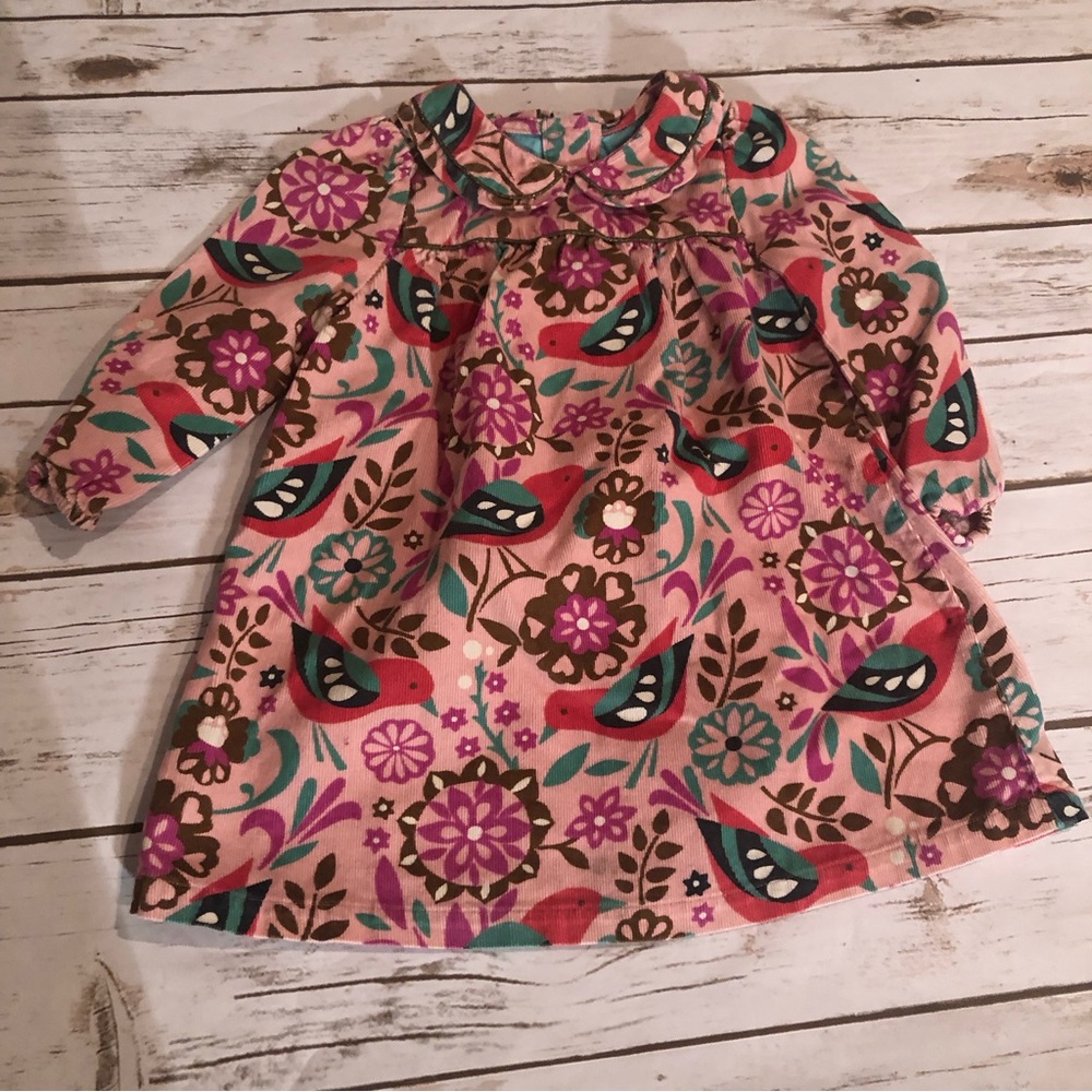 Mini Boden bird dress corduroy 12 - 18 Months EUC Great for holidays!